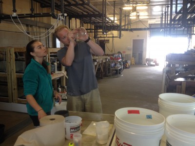 Molly & Chris sampling fish larvae